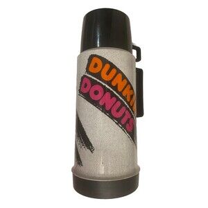 Vintage Thermos Dunkin Donuts Coffee Travel Mug Logo Retro 1990s Gray Black